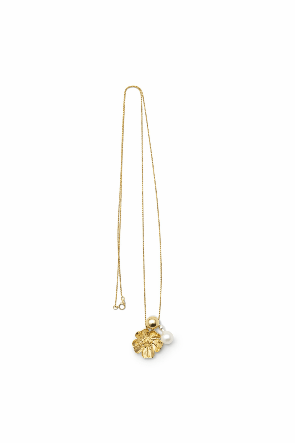 Collier long fleur Aya - plaqué or et perle de culture