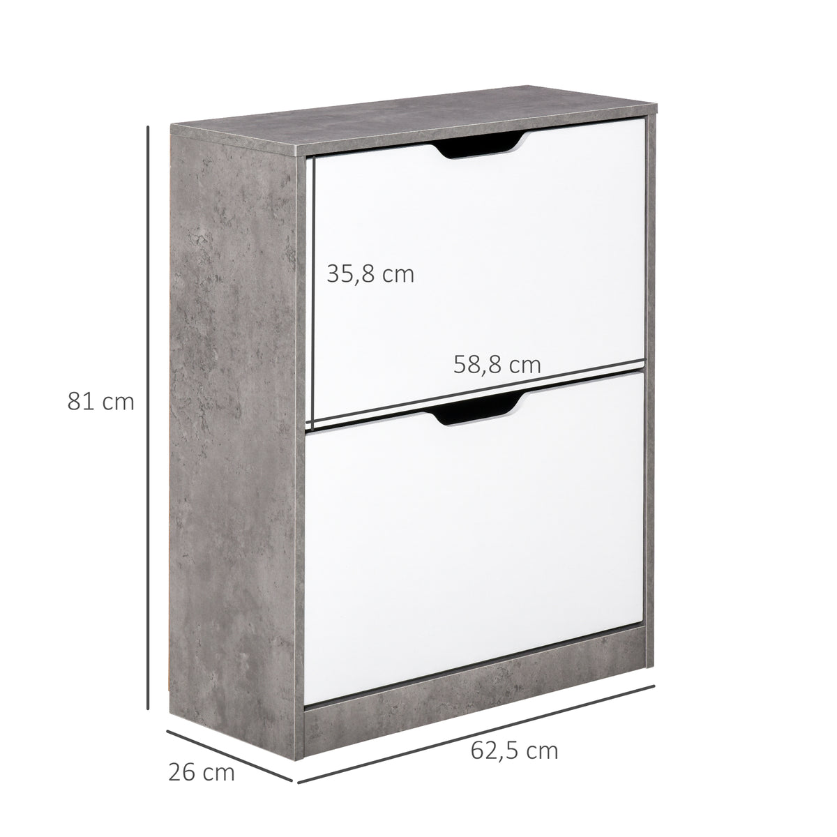 Zapatero mueble de entrada armario de almacenaje, 2 puertas abatibles, 62,5 x 26 x 81 cm, gris y blanco