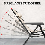 Lot de 2 chaise longue pliable et inclinable avec table d'appoint, porte-gobelets et appuie-têtes, charge 120 kg, beige