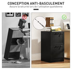 Caisson bureau, meuble rangement bois 2 tiroirs et serrure, barres de suspension réglables, 40 x 40 x 71 cm, noir
