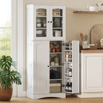 Kitchen tall sideboard, acrylic display cabinet, 4 doors, 10 compartments, 8 shelf racks, 60 x 40 x 162 cm, white