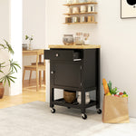 Carrello da cucina con ruote, carrello di servizio, piano di lavoro in legno di gomma, cassetto, 63,5 x 40 x 90 cm, nero