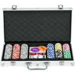 Poker-Koffer, komplettes Poker-Set, abschließbar, mit 300 Chips, 2 Kartendecks, 3 Buttons, 1 Filzmatte
