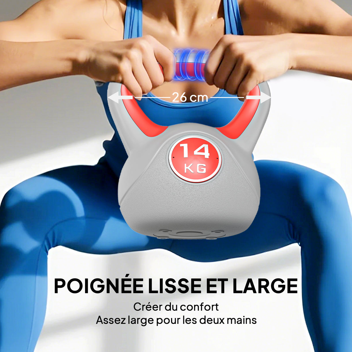 Kettlebell 14 kg, haltère avec poignée ergonomique, haltère à boule, musculation, entraînement, 26 x 18 x 32 cm, rouge