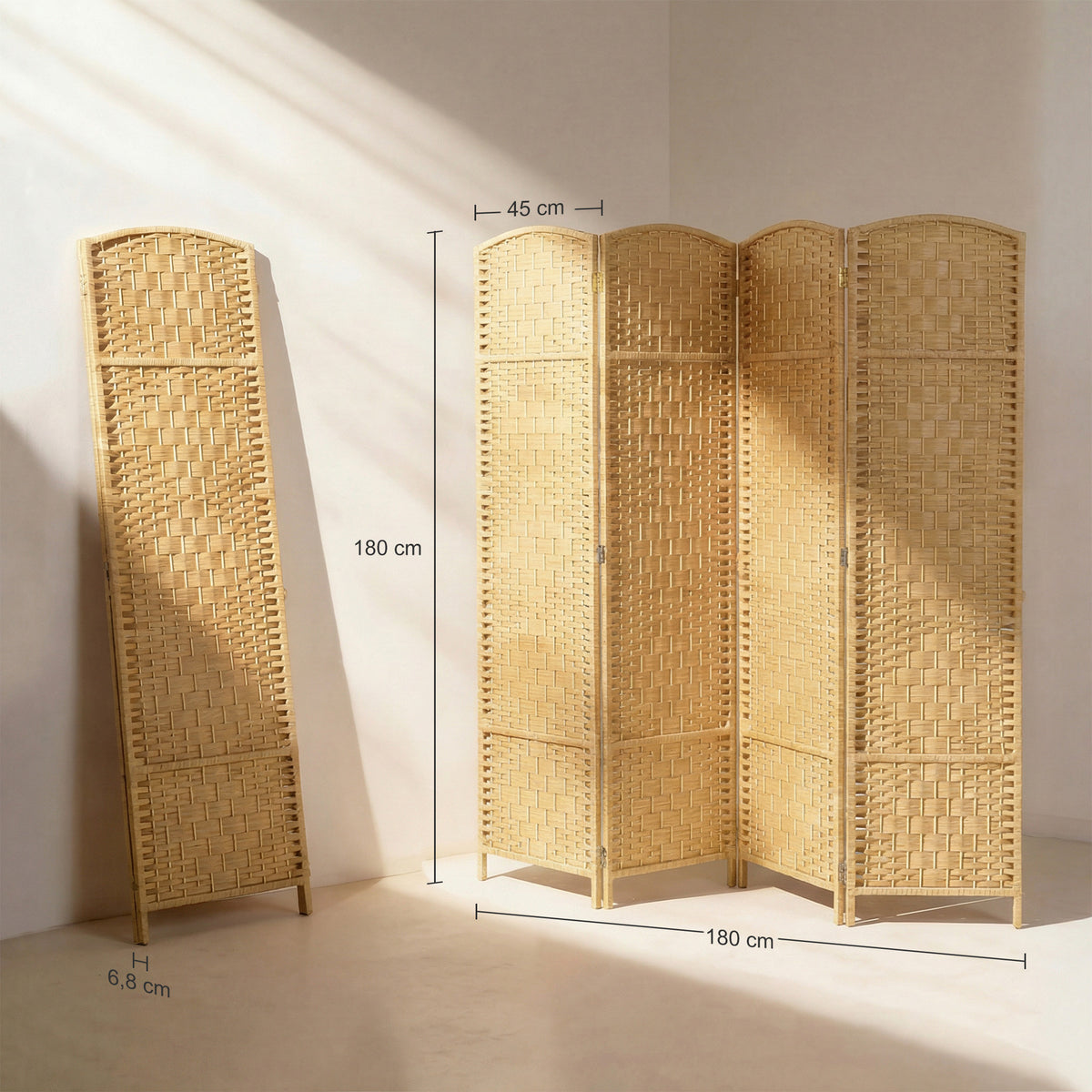 Paravent intérieur en bois 4 panneaux séparateur de pièce pliable pour salon chambre 180 x 180 cm bois naturel