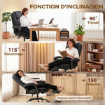 Chaise de bureau ergonomique, fauteuil de bureau inclinable en pu avec repose-pieds rétractable, hauteur réglable, noir