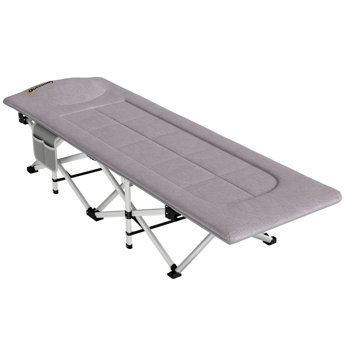 Cama de camping plegable con colchón, tumbona, silla reclinable y bolsa de almacenamiento integrada, dim. 185L x 65l x 37H cm, gris