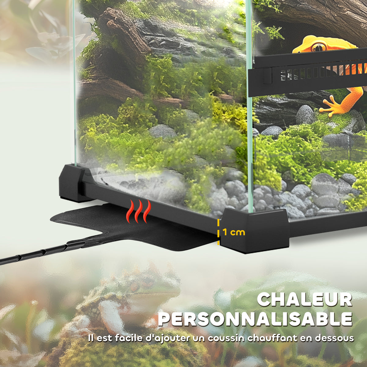 Terrarium en verre pour reptiles vivarium 12 L avec couvercle en treillis métallique, 20 x 20 x 30 cm, noir