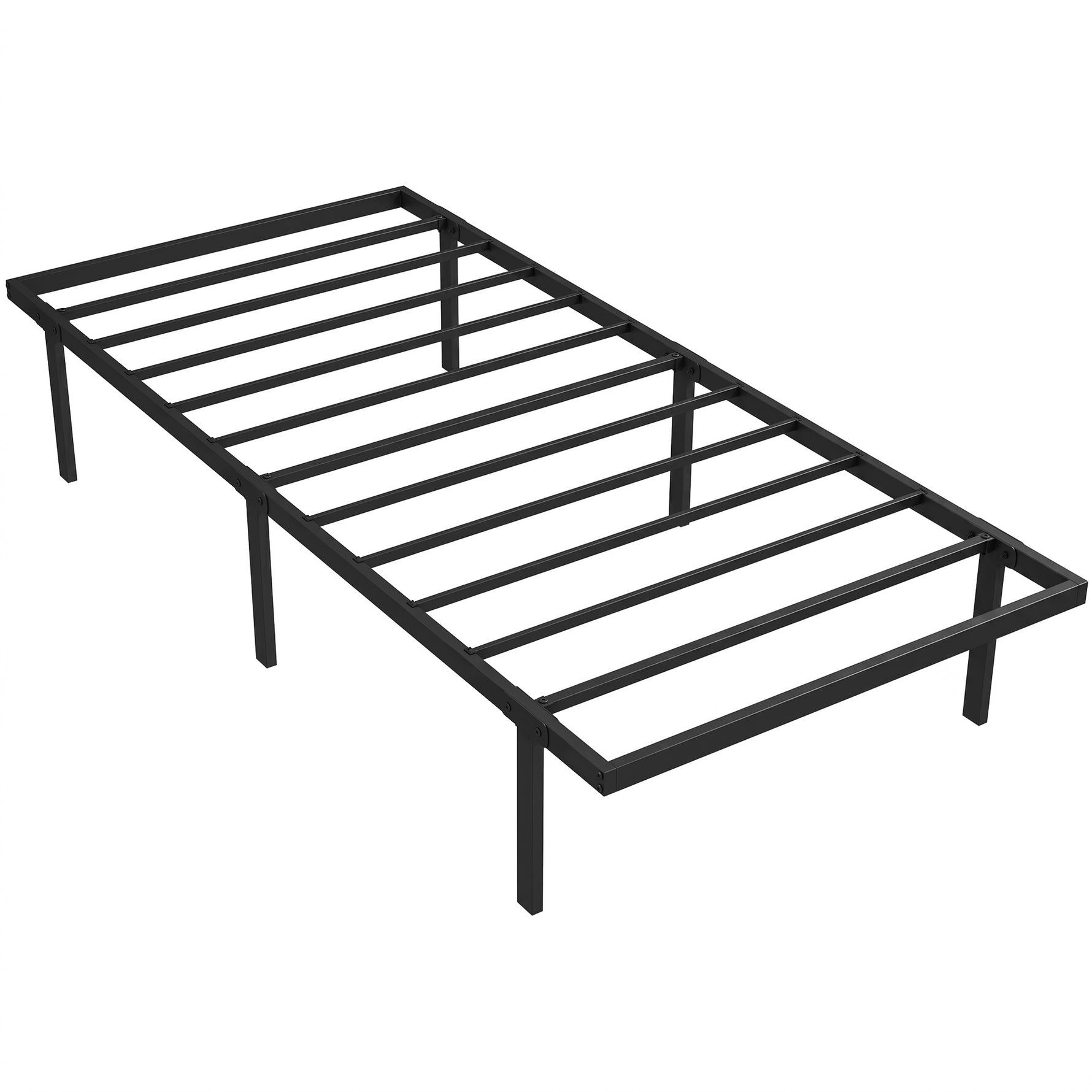 Cadre de lit 90 x 200 cm avec sommier en métal, lit simple avec rangement au-dessous, sans bruit, montage facile, noir