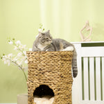 Krabton voor katten, 3 niveaus, kussens, gevlochten waterhyacint, stalen frame, Ø 40 x 73 cm, lichtbruin