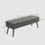 Banc bout de lit banquette capitonnée style vintage 114 x 38 x 42 cm piètement bois revêtement gris
