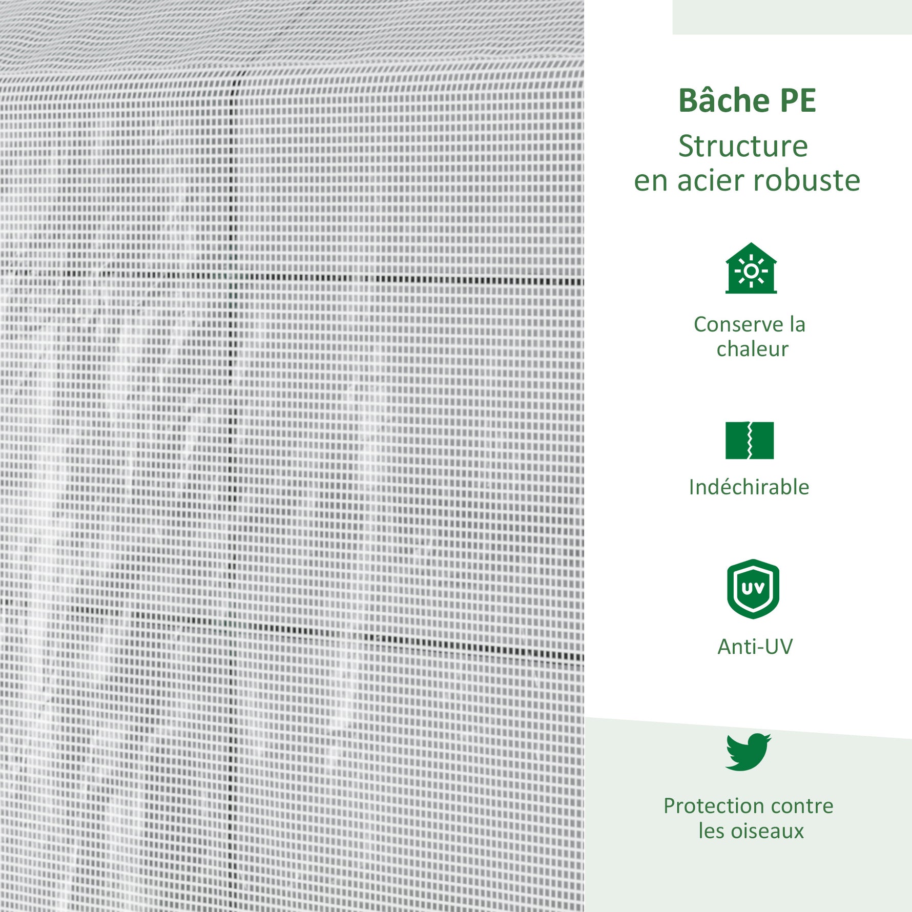 Serre de jardin PE avec étagère 2 niveaux, serre de balcon, bâche renforcée 140 g/m², acier, porte zippée