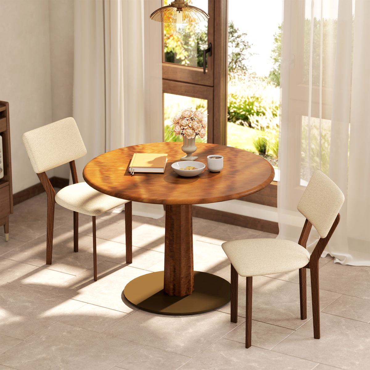 Lot de 2 chaises salle à manger chaises de cuisine avec dossier pieds en bois tissu effet lin 49 x 56 x 85 cm beige