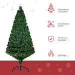 Sapin de Noël Artificiel Lumineux 150H cm Fibre Optique Multicolore + Support Pied 180 Branches étoile Sommet Brillante Vert