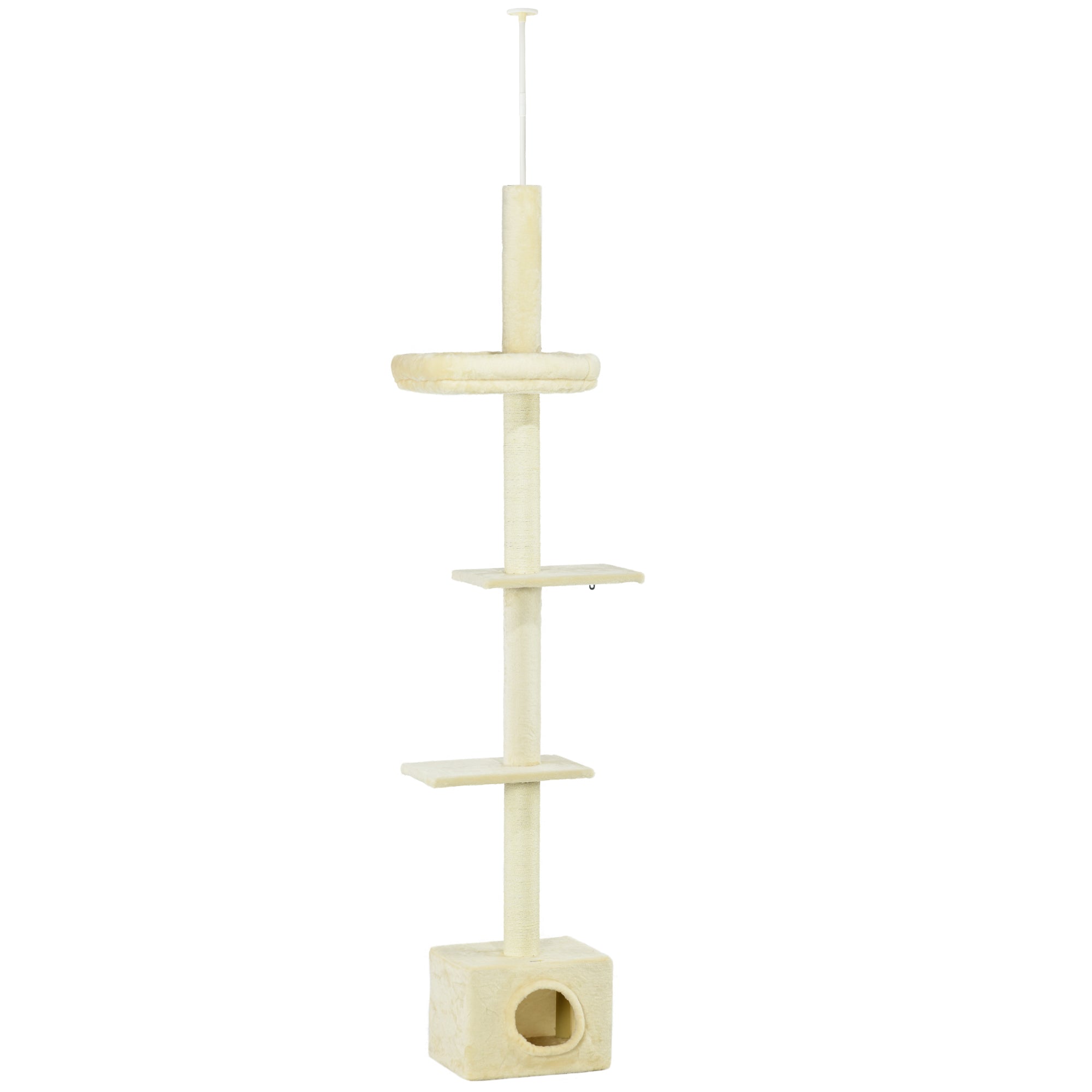 Arbre à chats poteau à griffer hauteur réglable dim. 440L x 31P x 240 - 270H cm 4 niveaux d'activités avec niche