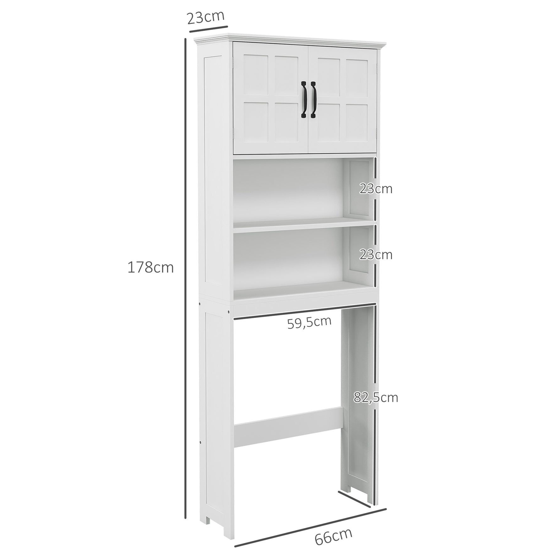 Meuble WC dessus de toilette armoire de rangement de salle de bain avec niches placard à double porte étagère réglable