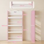 Bibliothèque pour enfant, rangement livre enfant 4 niveaux en thème barbe à papa, 60x12x108cm, rose