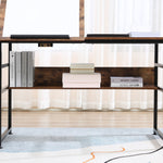 Table à dessin inclinable bureau informatique design industriel - plateau relevable, étagère - panneaux particules aspect vieux bois métal noir