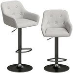 2er-Set Barhocker, Barstühle aus Chenille, höhenverstellbar, um 360° drehbar, mit Rückenlehne und Fußstütze, Grau