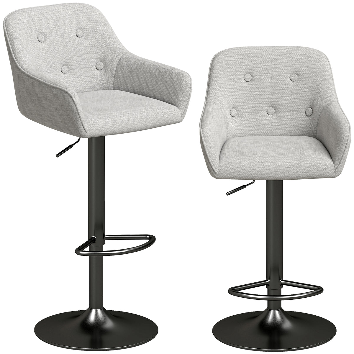 2er-Set Barhocker, Barstühle aus Chenille, höhenverstellbar, um 360° drehbar, mit Rückenlehne und Fußstütze, Grau