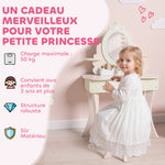 Coiffeuse enfant fille table de maquillage 2 en 1 avec 7 accessoires de jeu miroir en acrylique 59,8x29,6x89,8cm rose