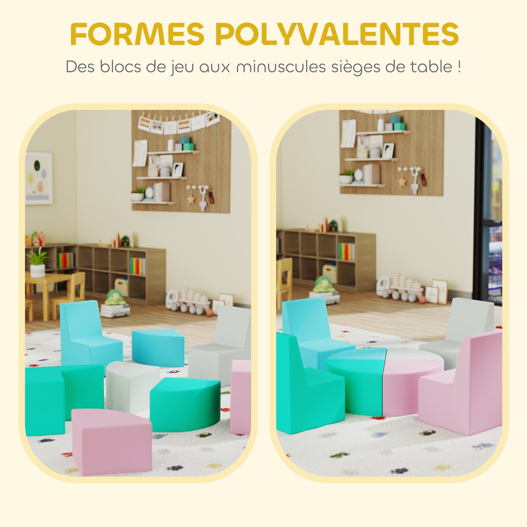 Parcours motricité bébé 8PCS, module motricité bébé mousse EPE et housse en PU, design table et chaises, multicolore