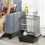 Cage à oiseaux en métal avec mangeoires perchoirs plateau amovible poignée dim. 40L x 40l x 59H cm noir