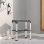 Tabouret de Douche Hauteur Ajustable avec Étagère Intégrée et Barre d'Appui à Ventouse pour Seniors et Handicapés, Gris