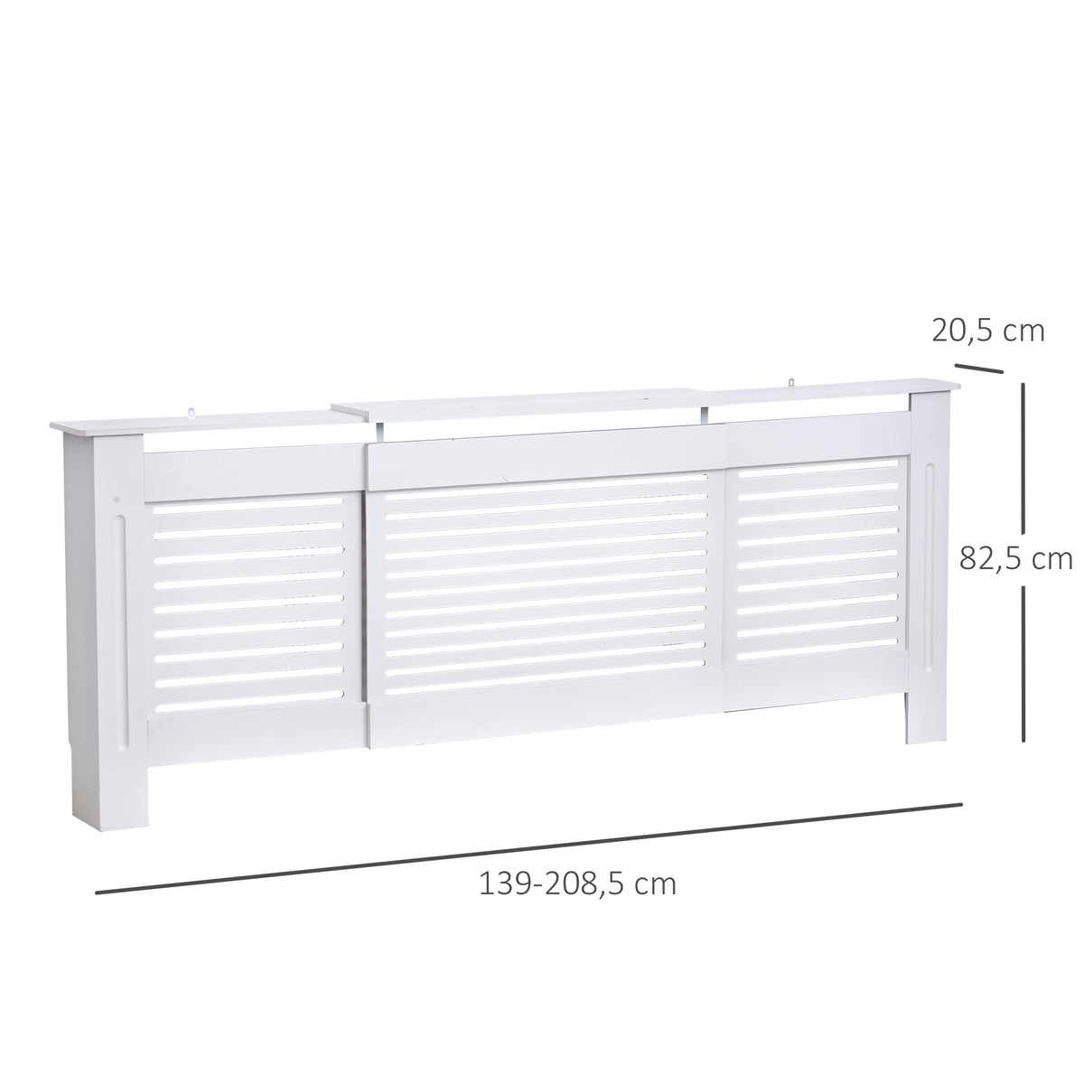 Cubrerradiador de diseño contemporáneo, longitud extensible 139-208,5 x 20,5 x 82,5 cm, MDF blanco