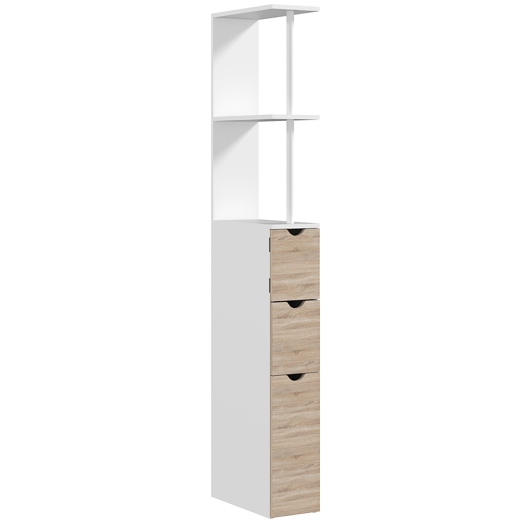 Meuble colonne salle de bain armoire de salle de bain avec tiroirs étagères ouvertes placard 15 x 33 x 136,8 cm blanc