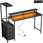 Gaming-Schreibtisch 147 x 47 cm, RGB-Beleuchtung, Steckdosen und USB-Anschlüsse, verstellbare und beidseitig montierbare PC-Halterung, Schwarz