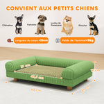 Hunde- und Katzenschlafsofa, erhöhtes Hundebett, kühlende Matte, Armlehnen, aus weichem Samt 63 x 41 x 17 cm, Grün