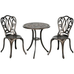 Ensemble Salon de Jardin 2 Places 2 chaises + Table Ronde style charme rétro en fonte d'aluminium, bronze