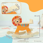 Cheval à bascule pour enfants, lion jouet à bascule bébé en bois avec guidon et base stable, 59 x 27 x 43 cm, orange