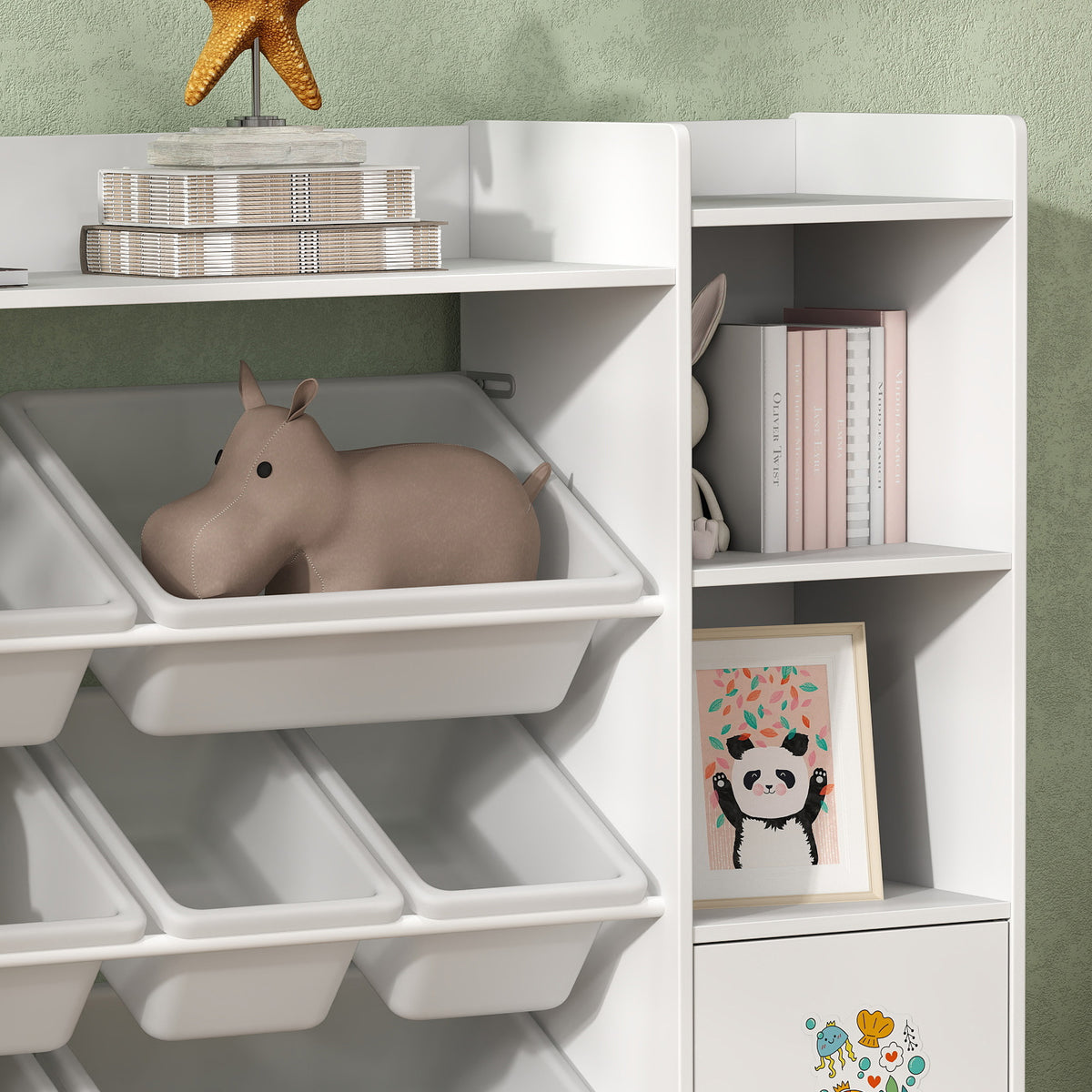 Meuble rangement enfant, étagère de rangement pour jouets enfants avec 8 bacs amovibles, 140 x 30 x 90 cm, blanc