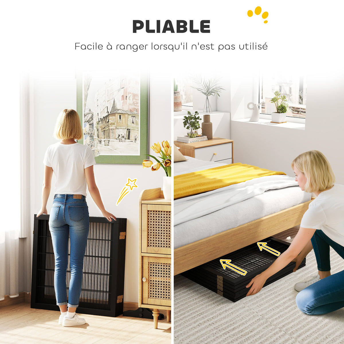 Barrière de sécurité pour chien barrière pliable à 6 panneaux avec pieds amovibles 432 x 36 x 70 cm noir