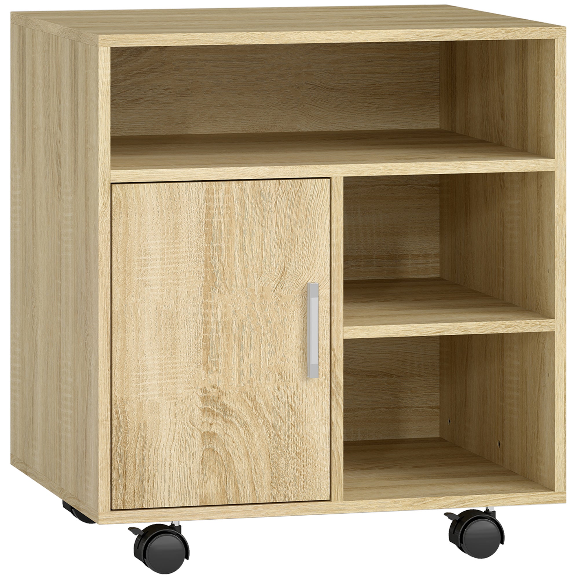 Support d'imprimante organiseur bureau caisson placard porte 3 niches + grand plateau panneaux particules bois naturel