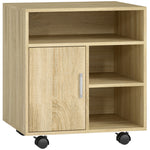 Support d'imprimante organiseur bureau caisson placard porte 3 niches + grand plateau panneaux particules bois naturel