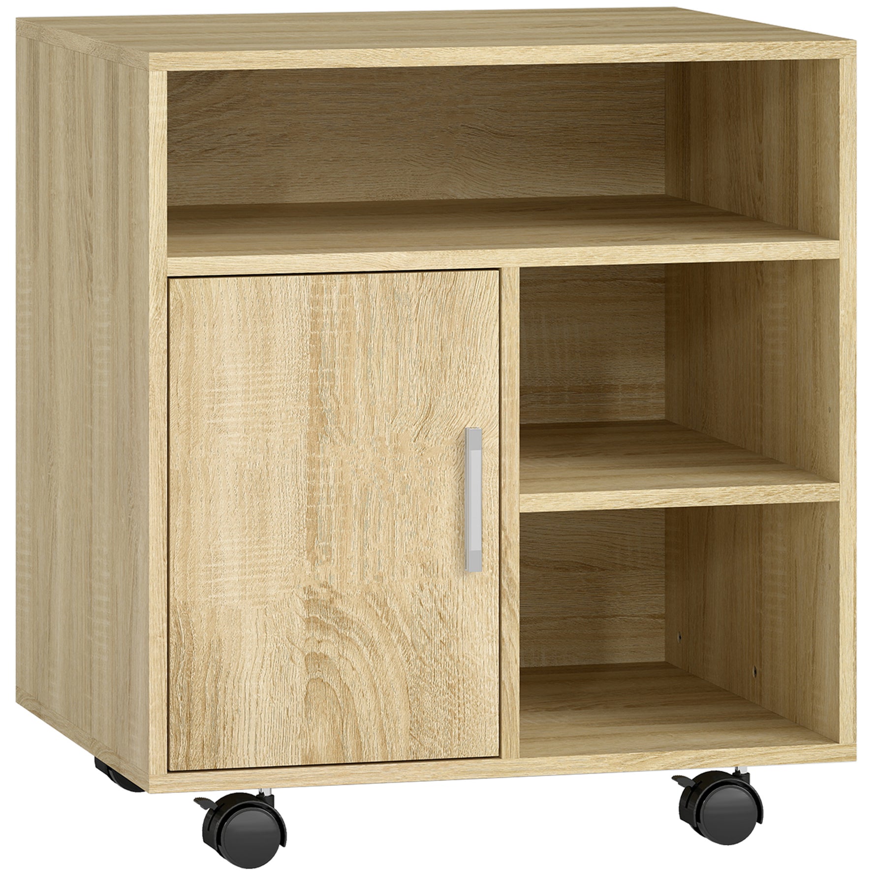 Support d'imprimante organiseur bureau caisson placard porte 3 niches + grand plateau panneaux particules bois naturel