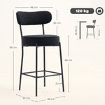 Lot de 2 tabourets de bar en tissu bouclette, chaises de bar avec dossier courbé, repose-pieds, 49x52x95cm, noir