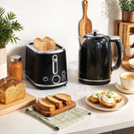 Ensemble bouilloire et grille-pain, bouilloire en acier inoxydable 1,7 L et 2200 W et grille-pain à 2 tranches, noir
