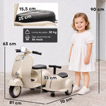Elektrisches Kinder-Motorrad VESPA lizenziert 6V 2-Sitzer, Geschwindigkeit 3-5 km/h, Sanftanlauf, Creme