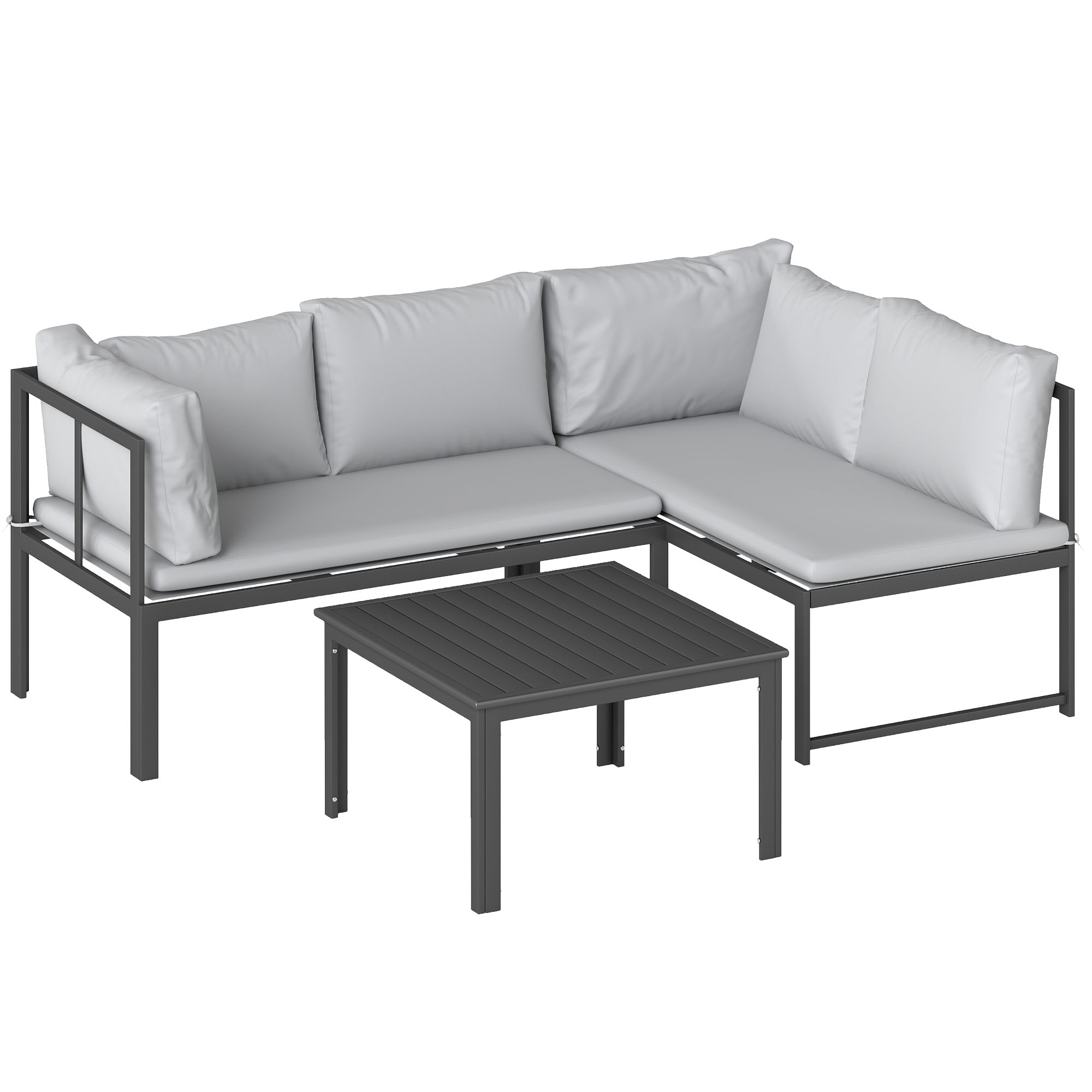 Salon de Jardin Mobilier de Terrasse 3 Pièces 4 Places Modulable avec Accoudoir Réglable Coussins Épais 16cm Gris-0
