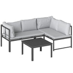 Salon de Jardin Mobilier de Terrasse 3 Pièces 4 Places Modulable avec Accoudoir Réglable Coussins Épais 16cm Gris-0
