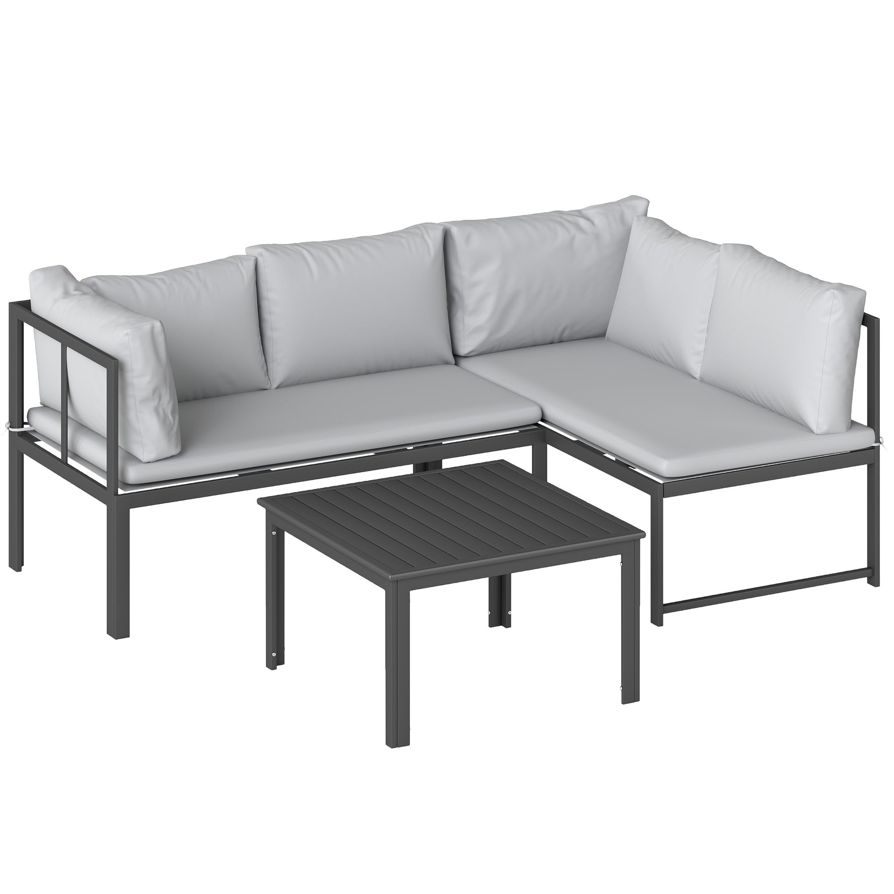 Salon de Jardin Mobilier de Terrasse 3 Pièces 4 Places Modulable avec Accoudoir Réglable Coussins Épais 16cm Gris-0