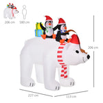 Ours Polaire Gonflable de Noël avec Lumières LED 206cm Décoration Gonflable de Noël Imperméable avec 2 Pingouins