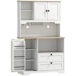 Buffet Haut Cuisine, Armoire Cuisine avec 3 Portes, 2 Tiroirs, Plan de Travail, Compartiments Ouverts, Blanc