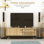 Meuble TV max. 50 pouces 3 compartiments 2 passe-câbles avec porte coulissante - dim. 120L x 39,5l x 46H cm