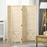 Paravent intérieur en bois 4 panneaux séparateur de pièce pliable panneau perforé 152 x 1,7 x 144,5 cm bois naturel