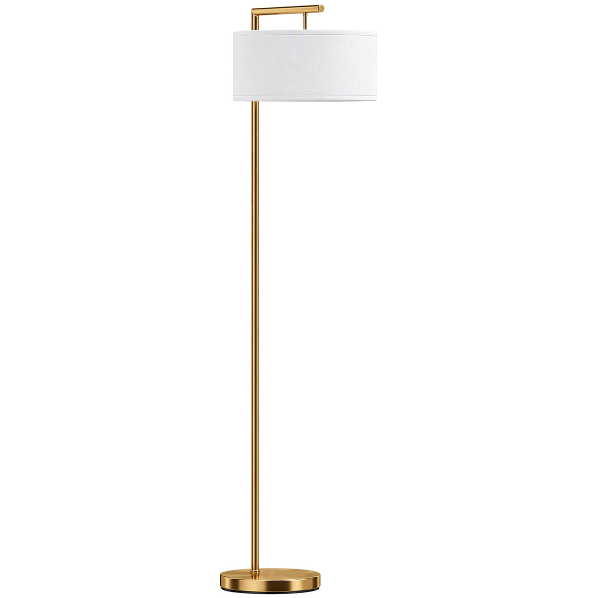 Lampadaire lampe à pied abat-jour en tissu de lin base ronde stable pour salle bureau or et blanc
